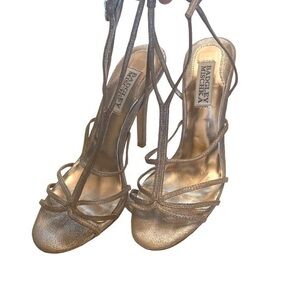 Badgley Mischka Metallic Gold Strappy Heels Sz 7